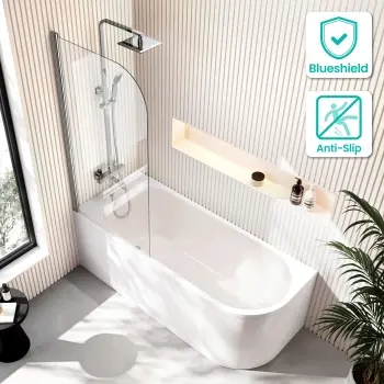 Turku 1700 Space Saving Shower Bath & 6mm Easy Clean Chrome Bath Screen - Left Handed
