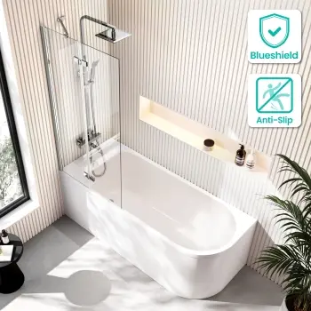 Turku 1700 Space Saving Shower Bath & 6mm Easy Clean Chrome Folding Bath Screen - Left Handed