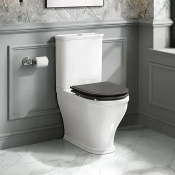 Kansas Traditional Rimless Close Coupled Toilet With Graphite Grey Wooden Seat