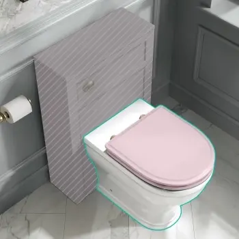 Kansas Traditional Rimless Back To Wall Toilet With Cashmere Pink Wooden Seat - Brushed Brass Hinges