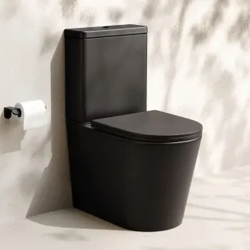 Loma Matt Black Rimless Fully Back To Wall Close Coupled Toilet With Premium Soft Close Slim Seat