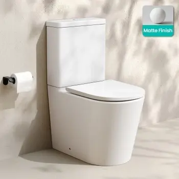 Loma Matt White Rimless Fully Back To Wall Close Coupled Toilet With Premium Soft Close Seat