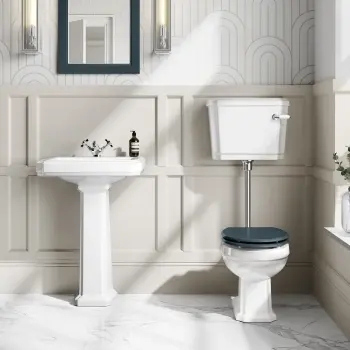 Hudson Traditional Low-Level Toilet With Inky Blue Seat & Pedestal Basin - Double Tap Hole