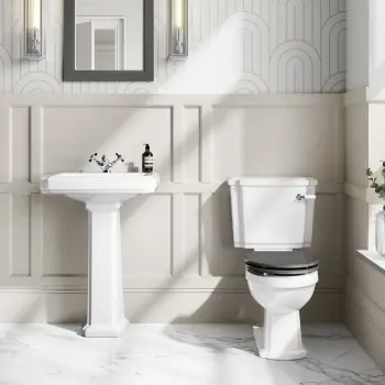 Hudson Traditional Close Coupled Toilet With Graphite Grey Seat & Pedestal Basin - Single Tap Hole