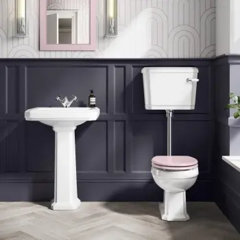 Hudson Traditional Low-Level Toilet With Cashmere Pink Seat & Pedestal Basin - Single Tap Hole