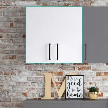 White Wall Hung Cabinet 600x600mm - Black Accents