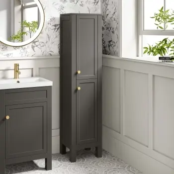 Bermuda Graphite Grey Floor Standing Tall Cabinet 1500x350mm - Brushed Brass Accents