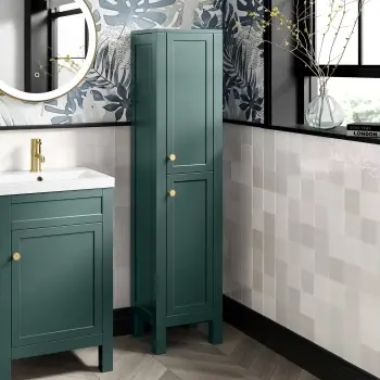 Bermuda Midnight Green Floor Standing Tall Cabinet 1500x350mm - Brushed Brass Accents