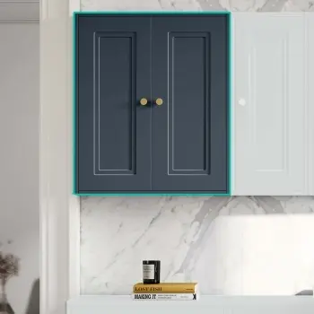 Inky Blue Wall Hung Cabinet 700x600mm - Brushed Brass Accents