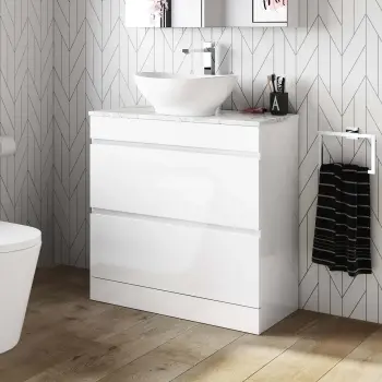 Trent Gloss White Vanity Drawer with Marble Top & Oval Counter Top Basin 800mm