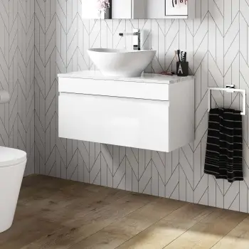 Trent Gloss White Wall Hung Drawer Vanity with Marble Top & Oval Counter Top Basin 800mm