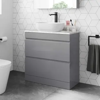 Trent Stone Grey Vanity Drawer with Marble Top & Curved Counter Top Basin 800mm