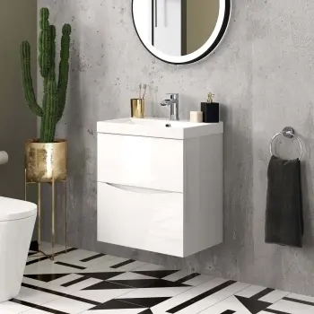 Austin Gloss White Wall Hung Basin Drawer Vanity 500mm