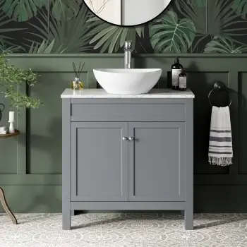 Bermuda Dove Grey Vanity with Marble Top & Oval Counter Top Basin 800mm