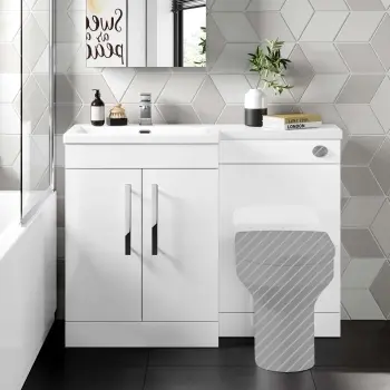 Avon Gloss White Basin Vanity and Back To Wall Unit 1100mm - Left Handed