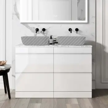 Trent Gloss White Drawer with Marble Top 1200mm - Excludes Counter Top Basins