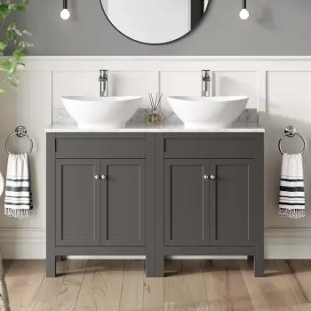 Bermuda Graphite Grey Vanity with Marble Top & Oval Counter Top Basin 1200mm