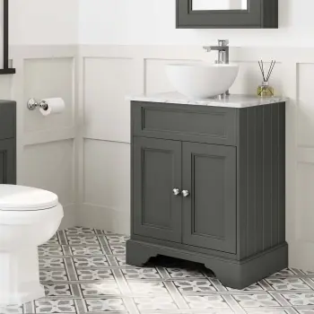 Lucia Graphite Grey Vanity with Marble Top & Round Counter Top Basin 640mm