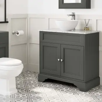 Lucia Graphite Grey Vanity with Marble Top & Round Counter Top Basin 840mm