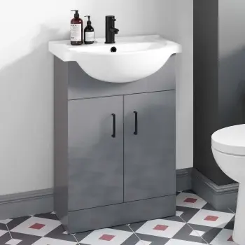 Quartz Stone Grey Vanity with Semi Recessed Basin 550mm - Black Accents