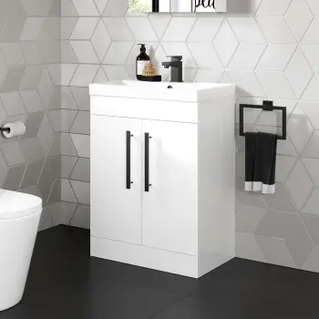 Avon Gloss White Basin Vanity 600mm - Black Accents