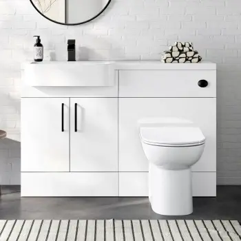 Harper Gloss White Combination Vanity Basin and Aruba Toilet 1200mm - Black Accents - Left Handed