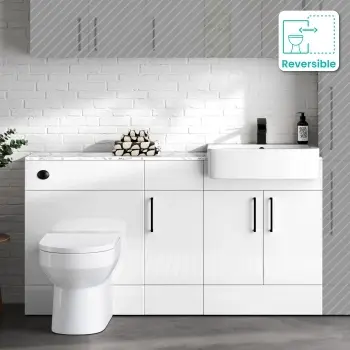 Harper Gloss White Combination Vanity Basin with Marble Top & Miami Toilet 1500mm - Black Accents