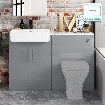 Harper Stone Grey Basin Vanity with Marble Top & Back To Wall Unit 1200mm - Black Accents