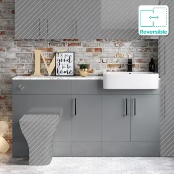 Harper Stone Grey Combination Vanity Basin with Marble Top 1500mm - Black Accents