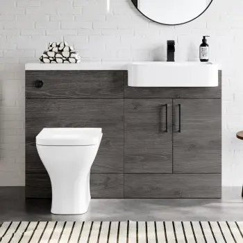 Harper Charcoal Elm Vanity Basin and Atlanta Toilet 1200mm - Black Accents - Right Handed