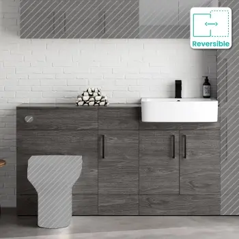 Harper Charcoal Elm Combination Vanity Basin 1500mm - Black Accents (Excludes Pan + Cistern)