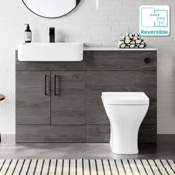 Harper Charcoal Elm Combination Vanity Basin with Marble Top & Atlanta Toilet 1200mm - Black Accents