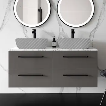 Elba Graphite Grey Wall Hung Drawer with Marble Top 1200mm Excludes Basins - Black Accents