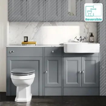 Monaco Dove Grey Combination Vanity Basin with Marble Top and Hudson Toilet with Wooden Seat 1500mm