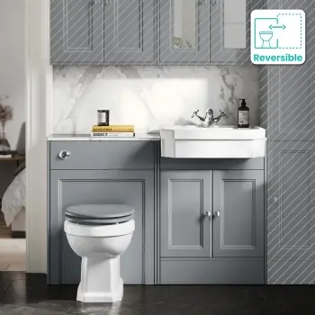 Monaco Dove Grey Vanity Traditional Basin with Marble Top & Hudson Toilet with Wooden Seat 1200mm