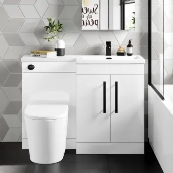 Avon Gloss White Combination Vanity Basin and Boston Toilet 1100mm - Black Accents - Right Handed