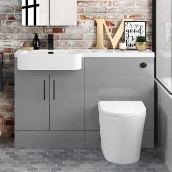 Harper Stone Grey Combination Vanity Basin and Boston Toilet 1200mm - Black Accents - Left Handed