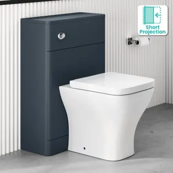 Corsica Curved Inky Blue Slimline Back To Wall Unit and Atlanta Toilet
