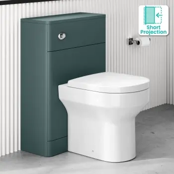Corsica Curved Midnight Green Slimline Back To Wall Unit and Denver Toilet