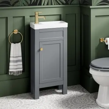Bermuda Dove Grey Cloakroom Basin Vanity 400mm - Brushed Brass Accents