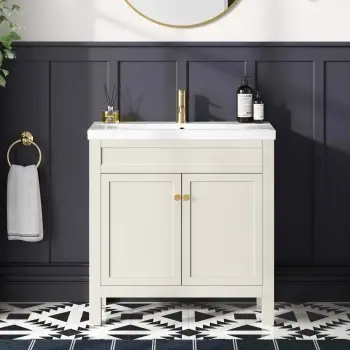 Bermuda Chalk White Basin Vanity 800mm - Brushed Brass Accents