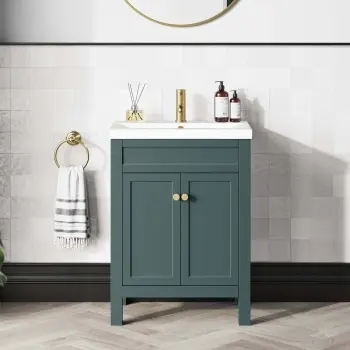 Bermuda Midnight Green Basin Vanity 600mm - Brushed Brass Accents