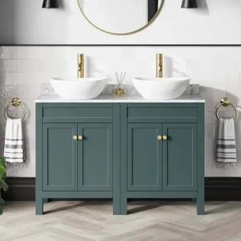 Bermuda Midnight Green Vanity Marble Top & Oval Counter Top Basin 1200mm - Brushed Brass Accents