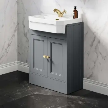 Monaco Dove Grey Traditional Basin Vanity 600mm - Brushed Brass Accents