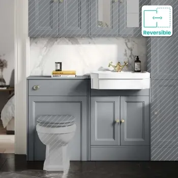 Monaco Dove Grey Traditional Basin Vanity and Toilet Unit 1200mm (No Pan & Cistern) - Brass Accents