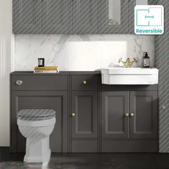 Monaco Graphite Grey Traditional Basin Vanity and Toilet Unit 1500mm (No Toilet) - Brass Accents