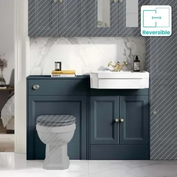 Monaco Inky Blue Traditional Basin Vanity and Toilet Unit 1200mm (No Pan & Cistern) - Brass Accents