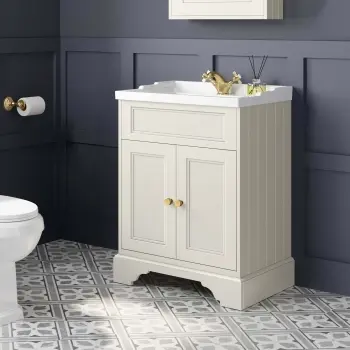 Lucia Chalk White Basin Vanity 630mm - Brushed Brass Accents