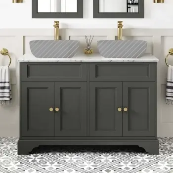 Lucia Graphite Grey Cabinet with Marble Top 1200mm (Excludes Counter Top Basins) - Brass Accents