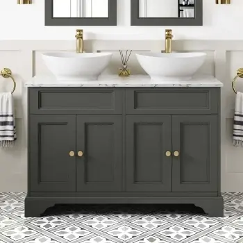 Lucia Graphite Grey Double Vanity with Marble Top & Oval Counter Top Basin 1200mm - Brass Accents